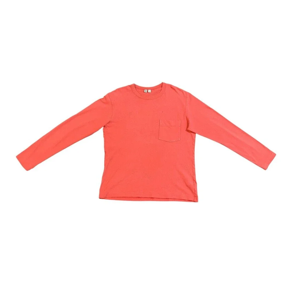 Uniqlo U Salmon Pink Longsleeve Pocket T Shirt Men’s Size Medium Essential